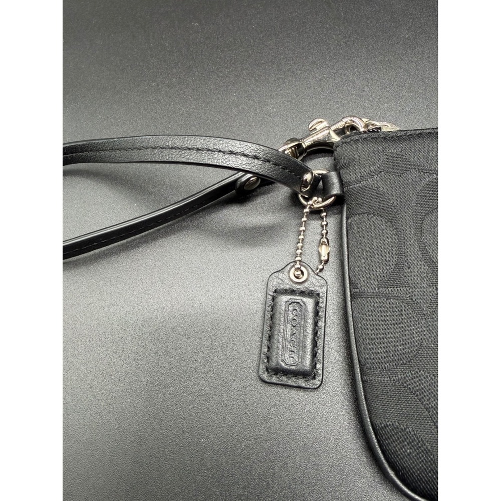Coach Signature Jacquard Small Wristlet Black Canvas Leather Trim 6.25x4 - Picture 2 of 7